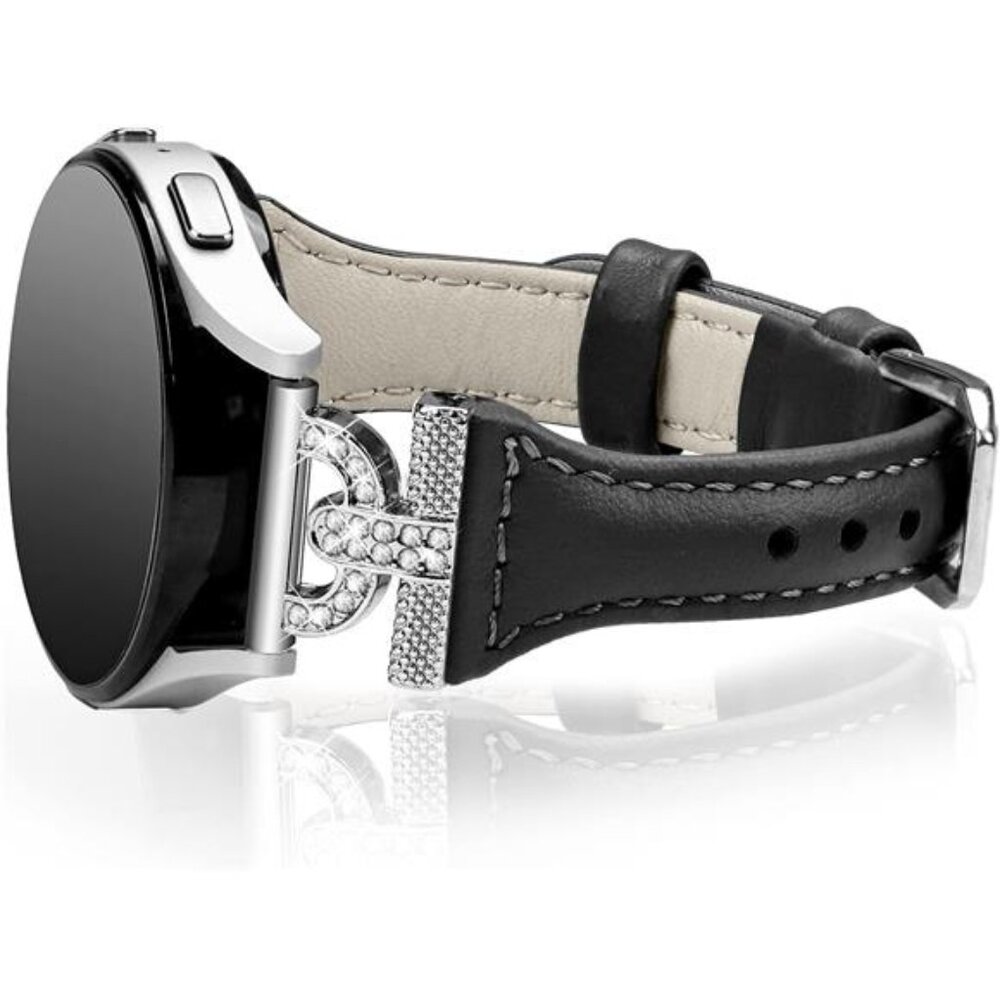 NEW Samsung Galaxy Black/Silver Leather Watch Band